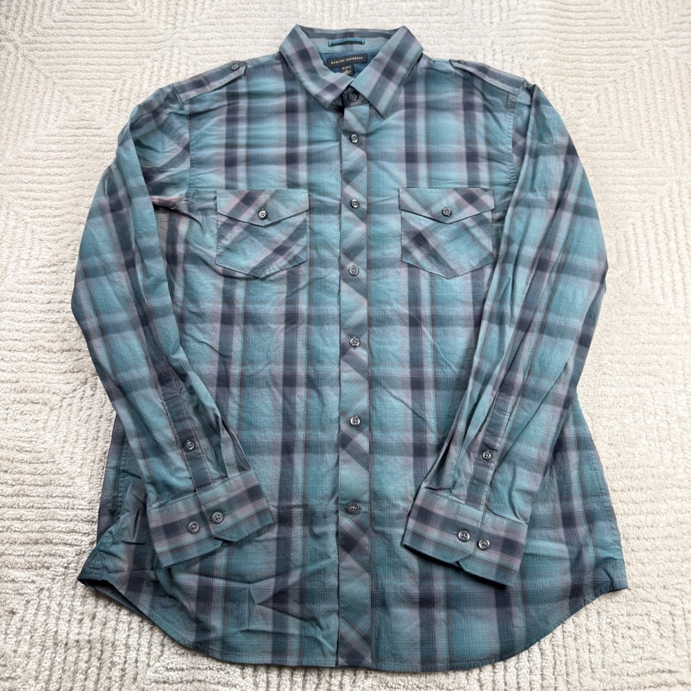 Banana Republic Button Down Shirt Men L Plaid Slim Grunge Indie Preppy Military